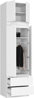 BDW Kleiderschrank mit Aufsatz, 4-türiger Kleiderschrank, 2 Schubladen, Kleiderschrank für das Schlafzimmer, Wohnzimmer, Flur, 234x60x51cm (Weiß), One size