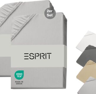 Esprit Spannbettlaken PREMIUM Spannbettlaken, 95% Baumwolle, 5% Elasthan, Gummizug: rundum, (2 Stück), 100 x 200 cm - 2er Set in Grau
