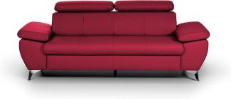 Mivano 3er-Sofa Gisele / Sofagarnitur mit Kopfteilverstellung und Armteilfunktion / 217 x 83 x 100 / Kunstleder, Rot