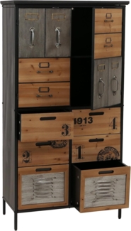 Apothekerkommode HWC-O80, Schrank Highboard Schubladen, Vintage Shabby-Look 136x73x35cm, natur Metalloptik