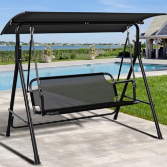 YITAHOME 3 Sitzer Hollywoodschaukel, Metall Outdoor Hollywoodschaukeln mit Liegefunktion, Gartenschaukel mit Verstellbarem Sonnendach für Erwachsene, 270KG Belastbar, 170 x 110 x 153 cm, Schwarz