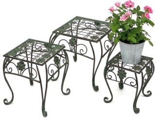 Blumenhocker Metall Grün Eckig 3er Set Blumenständer 96007 Blumensäule Modern Pflanzenständer Pflanzenhocker Vintage