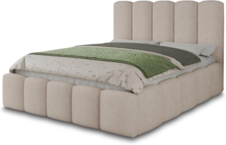 Polsterbett Aura - Bettkasten mit Gasdruckfedern - Doppelbett mit Lattenrost, Bett mit Polsterkopfteil, Bettgestell, Schlafzimmer, Bouclé-Stoff (160 x 200 cm, Beige (Coral 65))