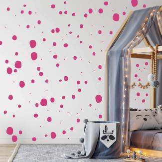 TUPFEN DOTS Wandtattoo 128 Stück | rund & handgezeichnet Punkte | Konfetti AUFKLEBER Kindergarten | unregelmäßige Punkte Wandsticker Kinderzimmer EINFARBIG (Pink)