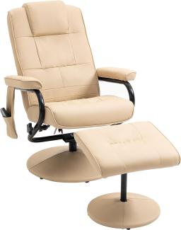 HOMCOM Massagesessel Relaxsessel Fernsehsessel TV Sessel mit Massagefunktion inkl. Hocker Kunstleder Cremeweiß 77 x 84 x 95 cm