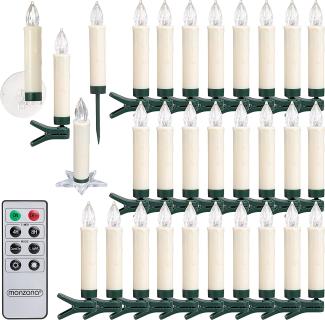 Monzana 30x LED Weihnachtskerzen Kabellos Flackern Dimmbar Timer Fernbedienung Batterie Weihnachtsbaum Lichterkette Weiß Bunt