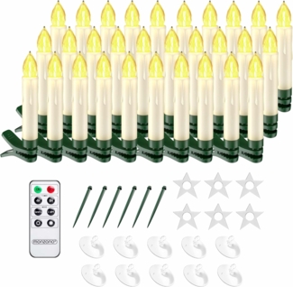 Monzana 30x LED Weihnachtskerzen Kabellos Flackern Dimmbar Timer Fernbedienung Batterie Weihnachtsbaum Lichterkette Weiß Bunt