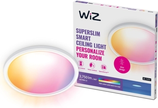 WiZ Tunable White and Color Superslim Deckenleuchte, 32 W, ø 545mm, LED Leuchte mit 16 Mio. Farben oder warm- bis kaltweißem dimmbarem Licht, smarte Lichtsteuerung über WLAN per Stimme/App, weiß