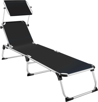tectake Sonnenliege mit Dach, Balkon Liege aus Aluminium, klappbare Gartenliege, wetterfest, Liegestuhl für Garten, Camping und Strand mit Verstellbarer Rückenlehne, 2 Tragegriffe - schwarz