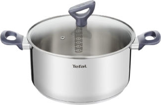 Tefal Kochtopf Daily Cook, Edelstahl (2-tlg), 20 cm, Ausgießhilfe, Messmarkierungen, Induktion, backofenfest