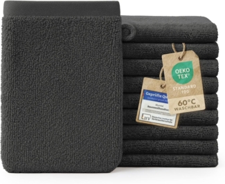 Blumtal Waschhandschuh 10er Set aus Frottee 15x20 cm - weich und saugstark, (Set), mit modischer Bordüre und praktischer Aufhängeschlaufe, 100% Baumwolle