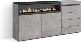 Skraut Home | Sideboard, Kommode | Aufbewahrungsschrank | 157 x 75 x 35 cm | Für Schlafzimmer, Zimmer | Elektrokamin. | Kommode mit Schubladen | Moderner Stil | Zement