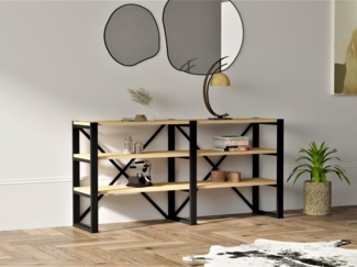 Hanah Home Industrial Bookshelf, Sapphire & Black, 133.2 cm | 100% Melamine Coated Particle Board, 18 mm Thick | Wall-Mountable, Multiple Shelves, Stylish Storage Solution