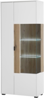 Vitrine Merced in weiß matt und Eiche 75 x 180 cm