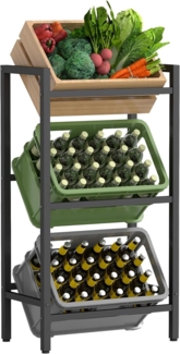 SONGMICS Getränkekistenregal, 3 Ebenen, für 3 Kisten, Aufbewahrungsregal, Jede Ebene bis 150 kg belastbar, Stahl, Getränkeregal, für Küche, Wohnzimmer, Garage, tintenschwarz