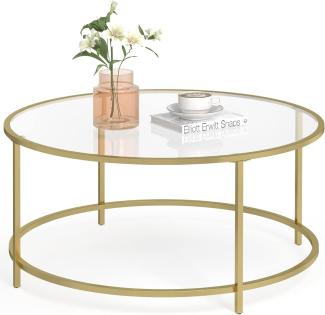 Vasagle 'LGT21G' Couchtisch mit goldenem Metallgestell, Hartglas transparent, Ø84 cm