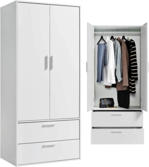 mokebo Kleiderschrank Der Kleiderheld (80x180x51 cm, 2-türig & 2 Schubladen) Garderobenschrank, Schlafzimmerschrank oder Schrank in Weiß