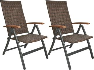 BRUBAKER Gartenstuhl Polyrattan Stuhl "Modena" (Set, 2 St), Metall Hochlehner und Poly Rattan klappbar - 7-Fach verstellbare