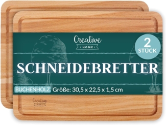 Creative Home Schneidebrett mit Saftrille 30,5 x 22,5 x 1,5 cm Holzschneidebrett Holzbrett Küche, (2-St), mit tiefer Saftrille