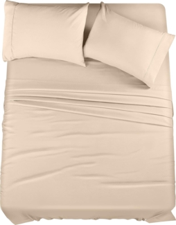 Utopia Bedding Bettwäsche-Set für King-Size-Bett, 4-teilig, gebürstete Mikrofaser, schrumpft und lichtbeständig, pflegeleicht (King-Size-Bett, Beige)