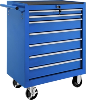 tectake Werkzeugwagen Werkstattwagen mit 7 Schubladen, blau, 7 kugelgelagerte Schubladen mit Antirutschmatten