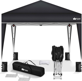 tillvex Pavillon 3x3 m wasserdicht | Pop-Up Faltpavillon höhenverstellbar | Gartenzelt UV Schutz 50+ | Partyzelt mit Tasche für Garten (Schwarz)