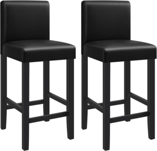 WOLTU BH21sz-2 Barhocker Bistrostuhl Holz Kunstleder Bistrohocker mit Lehne, 2er Set, Massivholz, Antirutschgummi, Kunstleder, dick gepolsterte Sitzfläche, schwarz
