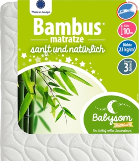 Babysom - Babymatratze Bambus | 60x120 cm | Kindermatratze | Naturfaser | Atmungsaktiv | Bezug abziehbar | Luftdurchlässiger Kaltschaum | Geprüft | Höhe 10cm