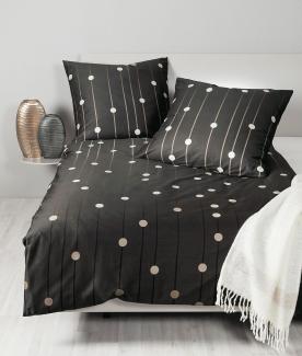 Janine J.D. Mako-Satin Bettwäsche 240x220 Punkte Streifen schwarz sand 87089-07