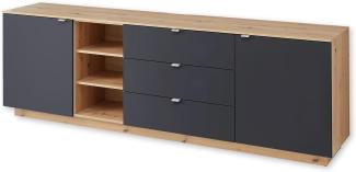 CORE TV-Sideboard in Schwarz, Artisan Eiche Optik - Moderner Fernsehschrank mit Schubladen und viel Stauraum - 240 x 77 x 44 cm (B/H/T)