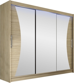 Kleiderschrank Aston IV, mit RGB LED Beleuchtung, Farbe: Sonoma Eiche / Spiegel