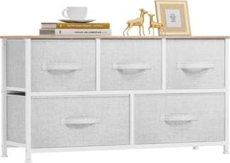 YITAHOME Kommode,Kommode mit 5 Schubladen,Schrank,Stoffschubladen mit Griffen,Metallgestell,Dauerhaft,Hellgrau