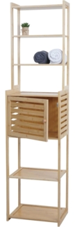 Bambus Regal HWC-O74, Badschrank Badezimmerschrank, Türe Staufächer 165x42x30cm