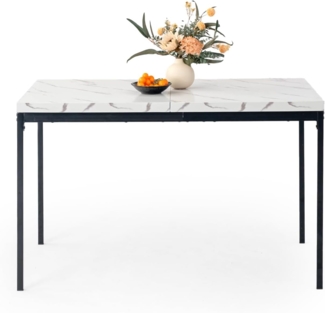 FurnitureR Weißer Marmortisch, rechteckig, 120 cm lang, für 4-6 Personen, modernes minimalistisches Design, Dicke Holzoberfläche mit Metallrahmen, Elegantes Centerpiece für Zuhause oder Büro, Outdoor