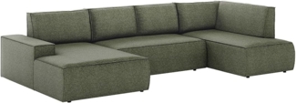 Vente-unique - Große Wohnlandschaft mit Schlaffunktion - Ecke links - Strukturstoff - Grün - AMELIA