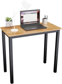 DlandHome Computertisch Klein Schreibtisch Holz, Laptop PC Tisch 80x40 cm, Moderner Bürotisch Arbeitstisch aus Holz und Stahl für Büro und Zuhause, Teak/Schwarz