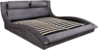 riess-ambiente Polsterbett SWING 180x200cm grau · Samt · mit Stauraum & Lattenrost (Einzelartikel, 1-tlg), geschwungenes Rahmenbett · mit Nackenstützkissen & Bettkasten