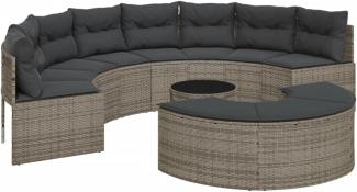 3-tlg. Garten-Sofagarnitur Halbrund Grau Poly Rattan