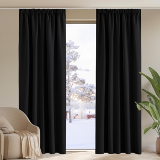 PONY DANCE Blickdichte Vorhänge Schwarz 2er Set H 228 x B 167 cm Thermogardinen Hitzeschutz Schlafzimmer Gardinen mit Kräuselband für Schiene Thermal Blackout Curtains for Bedroom