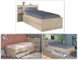 Einzelbett >Escale 1< in Japanische Eiche - 217x122x89cm (LxBxH)