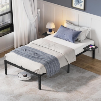 VASAGLE Doppelbettgestell, Bettrahmen, Bettgestell aus Metall, mit Aufbewahrungsregalen, Gästebett, passend für 90 x 200 cm Matratze