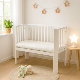 Beistellbett Baby Weiß – 5xHöhenverstellbar, Matratze & Holz