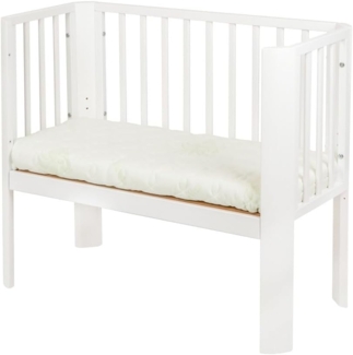Babyhafen Beistellbett Baby Weiß, 40x90 Stubenbett Babybett Kinderbett Gurte Matratze, Massivholz