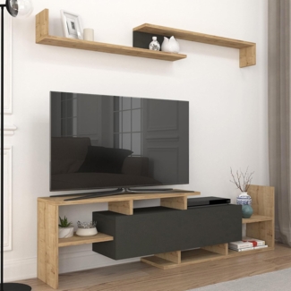 Fernsehschrank Liksefte mit Wandregal 154x28x42 cm Saphir-Eiche/Schwarz [en. casa]