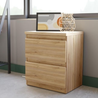 Forte EDMORE Kommode 40 45, Nachttisch mit 2 Schubladen, Beistelltisch, Holzwerkstoff, Mauvella Eiche Holzdekor, 41,8 cm breit x 49,3 cm hoch x 32,2 cm tief