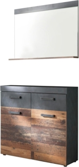 Garderobenset Indy 2-teilig in Used Wood und Matera grau 90 cm
