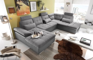 Couch Wohnlandschaft Schlaffunktion Schlafsofa grau grau hell Ottomane rechts