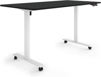 ESMART Germany ETX-121WB 160x80cm Schwarz Ergonomischer Steh-Sitz-Schreibtisch auf Rollen Stufenlos elektrisch höhenverstellbar 78,5-128,5cm 3 x Memory Aktivitätserinnerung Soft-Start/Stopp