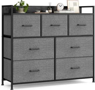Songmics Kommode, Schrank, 7 Stoffschubladen mit Griffen, Metallgestell, Industrie-Design, schiefergrau-anthrazitgrau LTS523G22