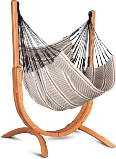 La Siesta 'Udine Organic Zebra' Hängesessel, beige, Bio-Baumwolle mit Eucalyptus-Gestell, 115 x 180 x 125 cm